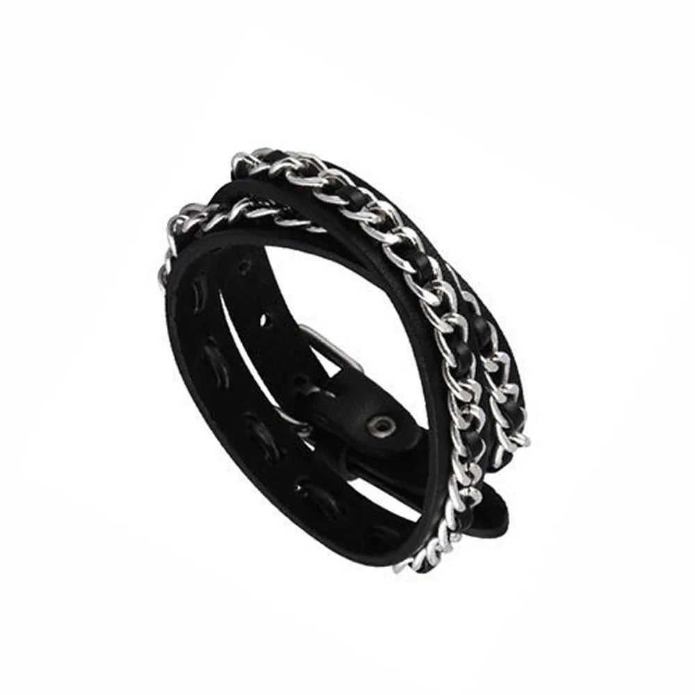 New Punk Dark PU Bracelet For Women Men Hip Hop Rock Chain Multi Layered Bracelet Trend Retro Gothic Jewelry Dancer Accessories