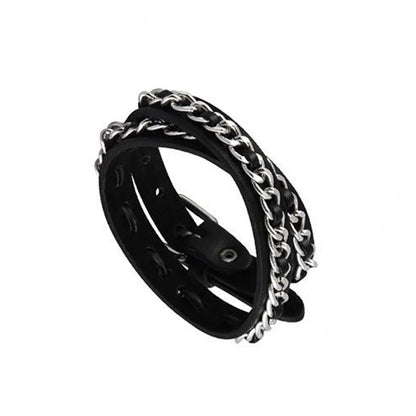 New Punk Dark PU Bracelet For Women Men Hip Hop Rock Chain Multi Layered Bracelet Trend Retro Gothic Jewelry Dancer Accessories