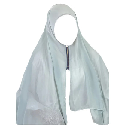 Muslim Hijab Arab Turkish Hijab with Zipper Chiffon Scarf Women's Fashion Plain Hijab Wrap Solid Color Shawl Headscaf 71x180cm