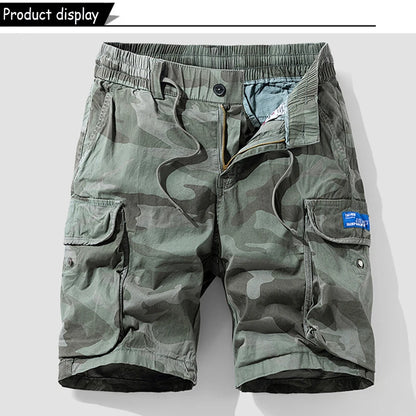 New Men Summer Outdoor Leisure Camouflage Comfortable Shorts Men Elastic Waist Loose Straight High-Quality Design Shorts Male