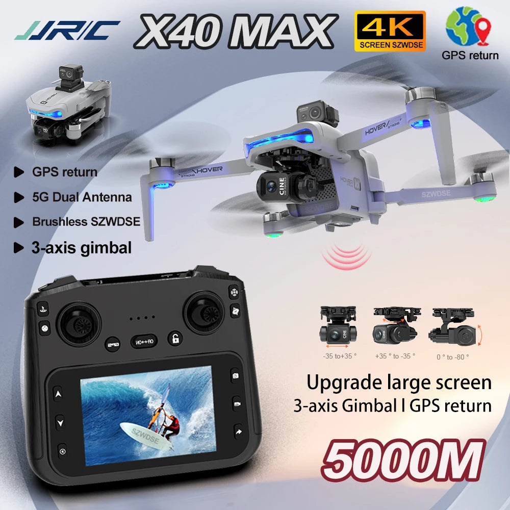 X40 PRO GPS Drone Profesional 8K HD Camera 3-axis Gimbal Aerial Brushless Motors 360° Obstacle Avoidance 5G FPV Security Drones