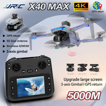X40 PRO GPS Drone Profesional 8K HD Camera 3-axis Gimbal Aerial Brushless Motors 360° Obstacle Avoidance 5G FPV Security Drones