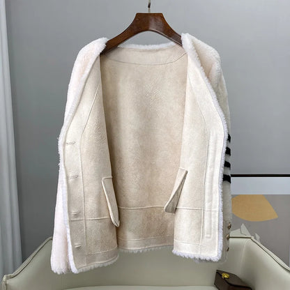 CT152 PDUI Women Real Wool Fur Coat Winter Warm Female Girl Sheep Shearing Jacket Parka OverCoat