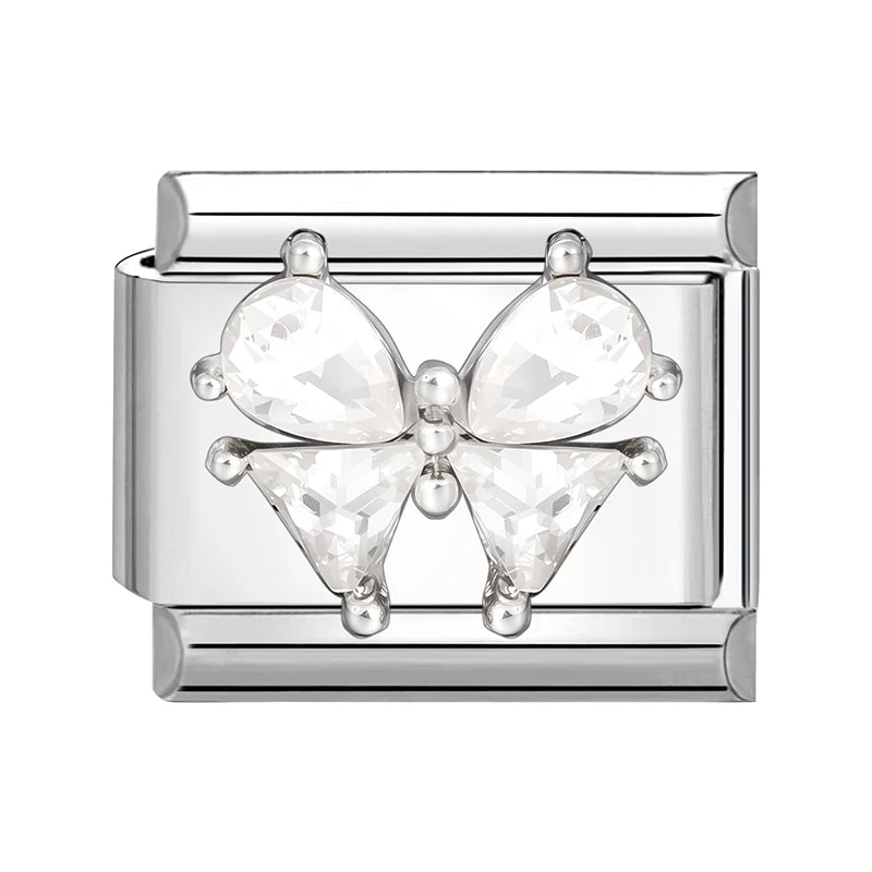 New Shiny Zircon Heart Butterfly Flower Star Bow Italian Charm Links Fit 9MM Stainless Steel Bracelet Girls' DIY Making Gift