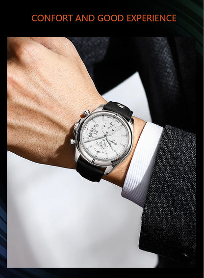 POEDAGAR Luxury Man Wristwatch Chronograph Date Waterproof Leather Men Watch Casual Quartz Men's Watches Sports Male Clock Reloj