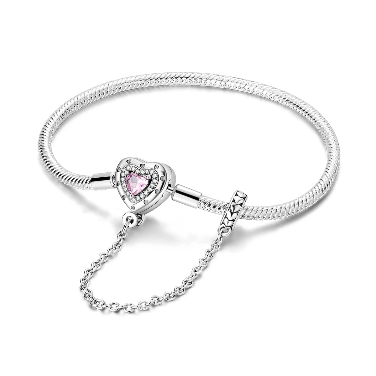 New Charm Bracelet 925 Silver Heart Shape Holy Mother Snake Chain Clasp Bracelet Fit Original Bead DIY Fashion Jewelry