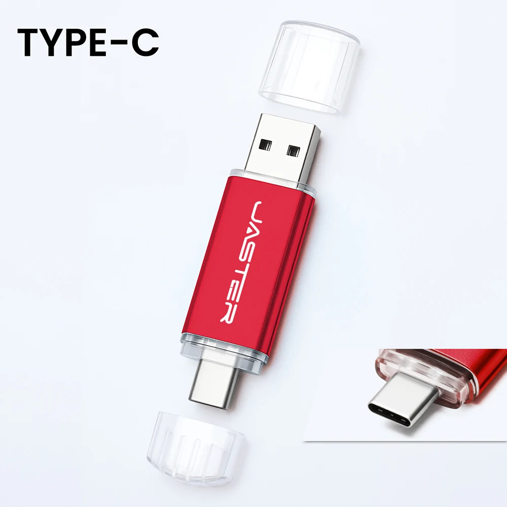 JASTER High Speed TYPE C 2in1 USB Flash Drive 64GB Metal Pen Drive Smart Phone Car TV 8GB Office Gift Memory Stick Fast Delivery
