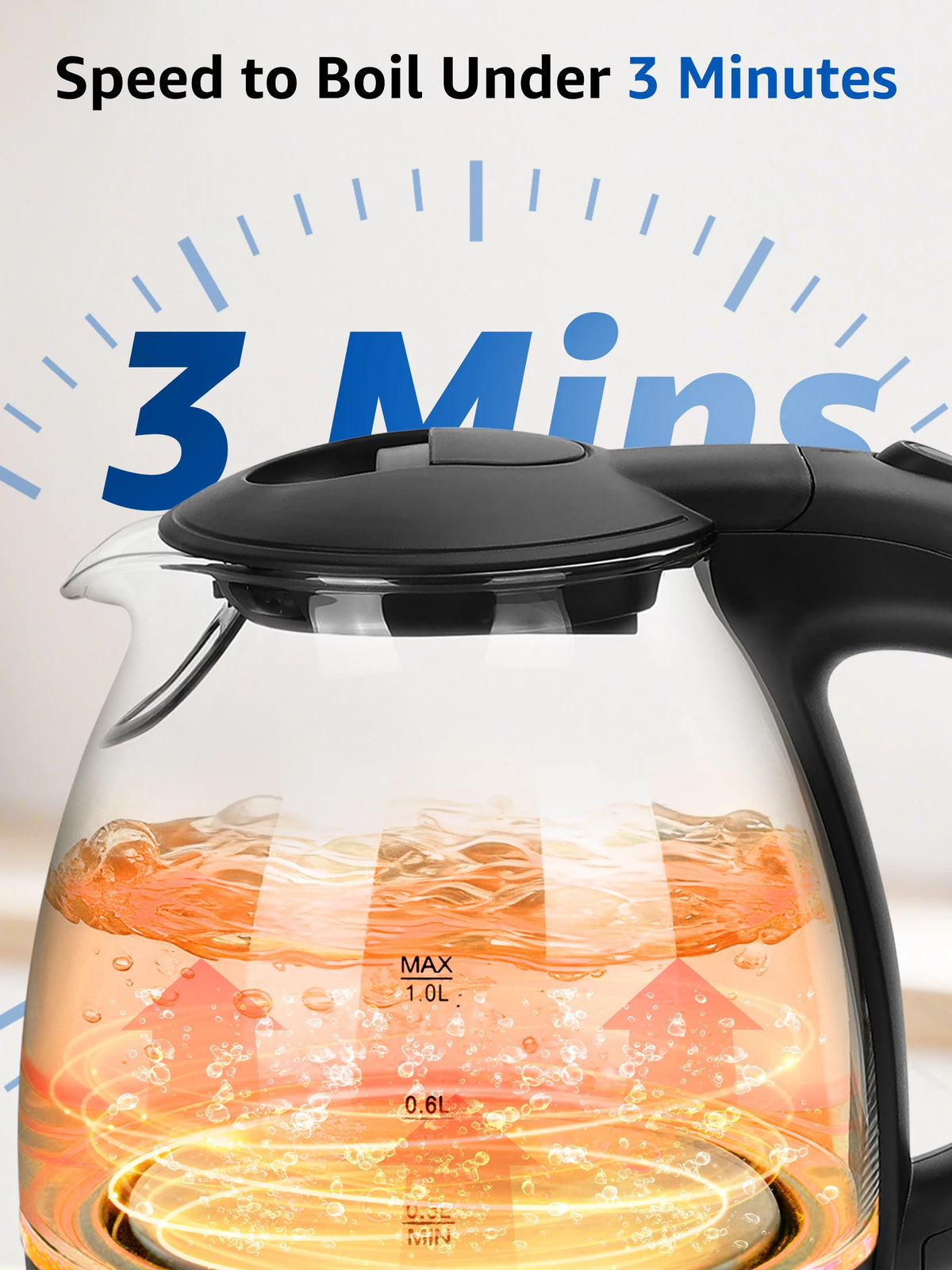 Aigostar Elfin Mini Borosilicate Glass Kettle with LED Lighting, 2200 W, 1 L Capacity, BPA-Free, Fast Boiling, Vacuum Protection