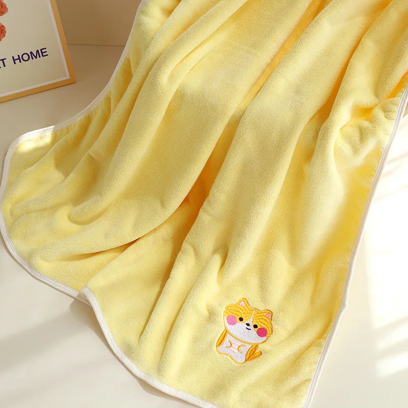 Baby Bath Towel Infant Swaddle Blanket Wrap Kids Cute Animal Embroidered Fleece Blanket Children's Soft Bathrobe Kids Blanket