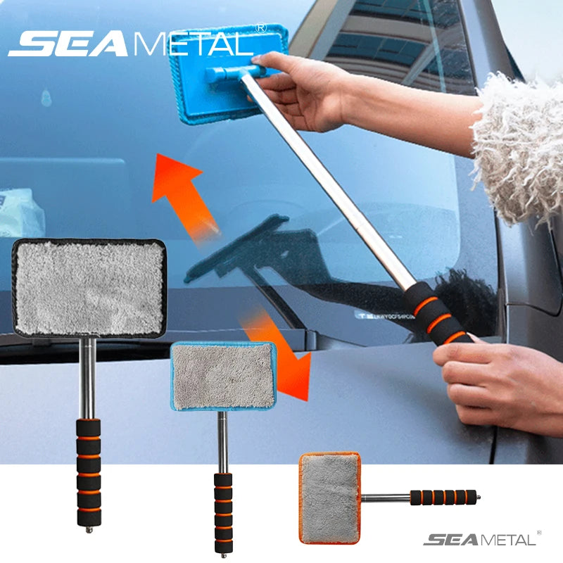 SEAMETAL Car Windshield Glass Cleaner Microfiber Car Window Cleaning Brush Extendable Handle Interior Exterior Car Wash Tools