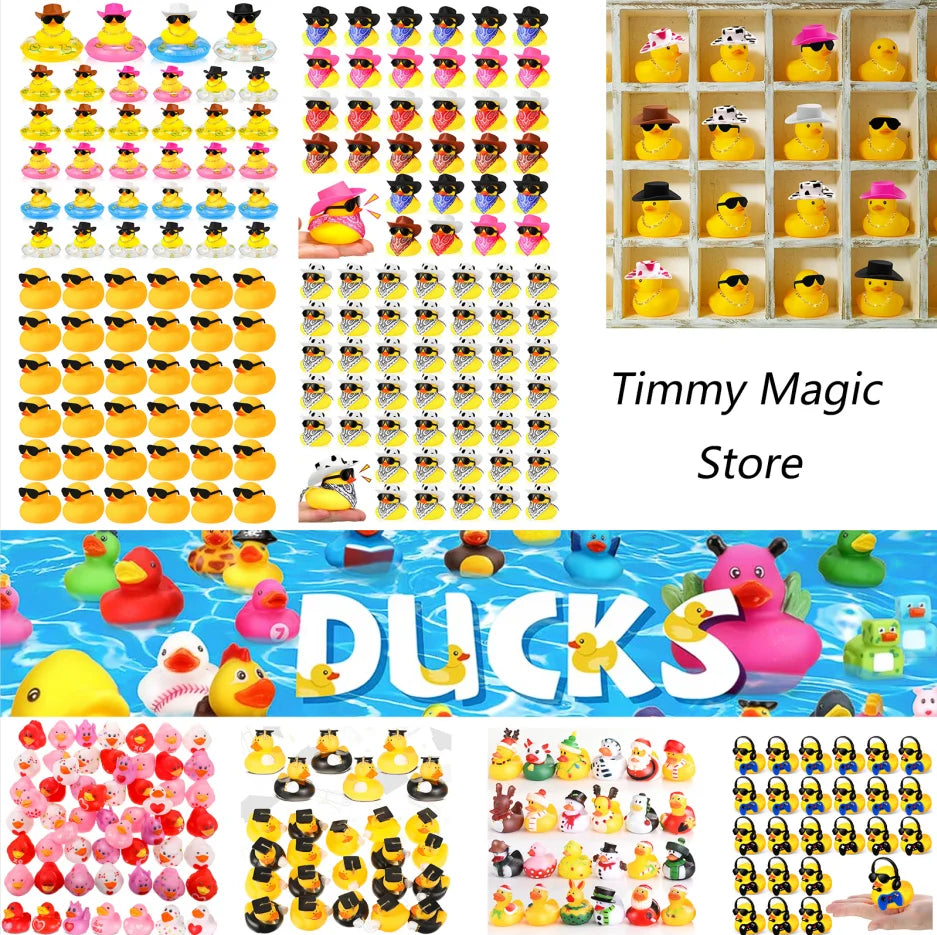1-100pc Pink Mini Rubber Ducks Set in Bulk Float Squeak Tiny Ducks Rubber Duck Toy for Kids Party Birthday Supplies