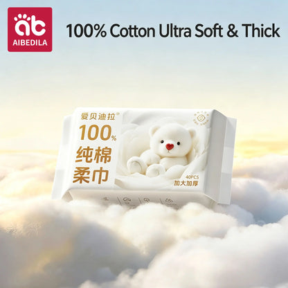 100% Cotton Dry Wipes Sensitive+ Newborn Baby Wipes, 3-In-1 Cleans Cares Protects Unscented Hypoallergenic Thick Facial Towels