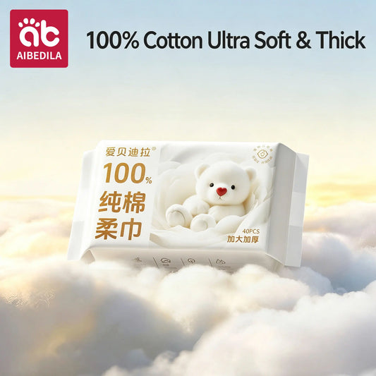 100% Cotton Dry Wipes Sensitive+ Newborn Baby Wipes, 3-In-1 Cleans Cares Protects Unscented Hypoallergenic Thick Facial Towels