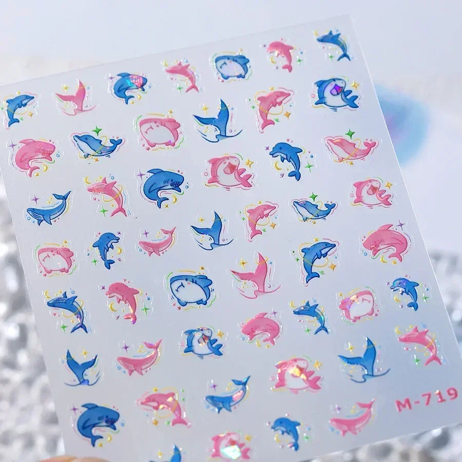 Colorful Bagful Jellyfish Bubbles Swimming Rings Rainbow Stars Ocean Starfish Self Adhesive 5D Nail Art Sticker Manicure Decal