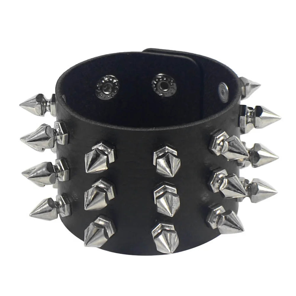Gothic Punk Hip Hop Rock Spike Rivet Stud PU Leather Wristband Bracelet Bangle