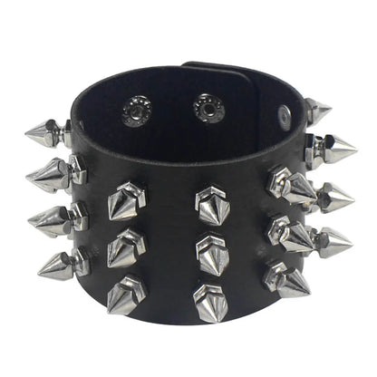 Gothic Punk Hip Hop Rock Spike Rivet Stud PU Leather Wristband Bracelet Bangle