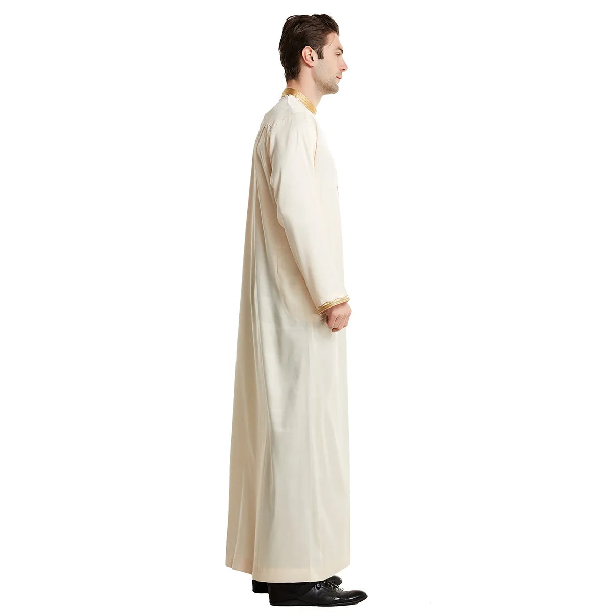 Muslim Men Clothing Kaftan Robes Long Sleeves Stand Collar Eid Thobe Kurta Arab Turkish Dress Dubai Islam Habit Ethnic Leisure