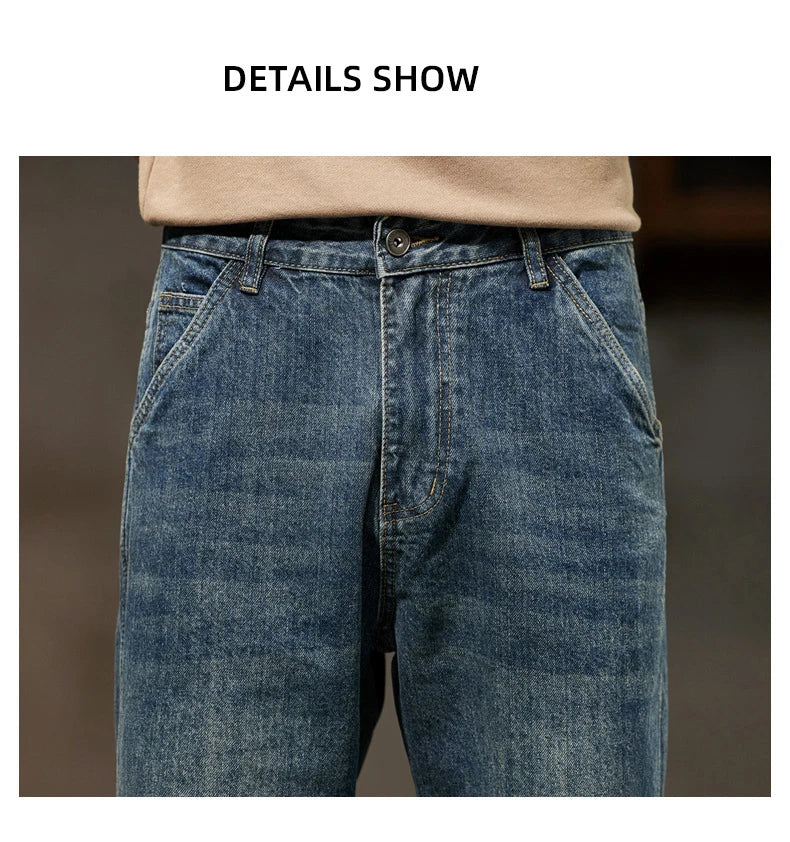 Men's Spring 2026 Loose Harem Pants Denim Retro Solid Comfortable Harajuku Straight Jeans Simple Fashion Versatile Cargo Trouser