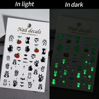1sheet 5D Halloween Nail Stickers Pink/Green/Black Cartoon Pattern Nail Art Slider DIY For Sweet Cool Girl Cute Nail Decoration