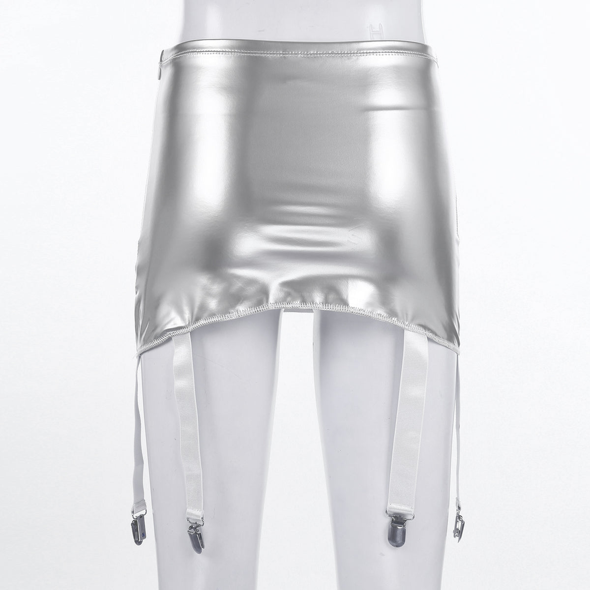 Women's Garter Straps Pencil Skirts Patent Leather Wet Look Garter Belt Short Mini Skirts with Buckle Clips Sexy Clubwear Party