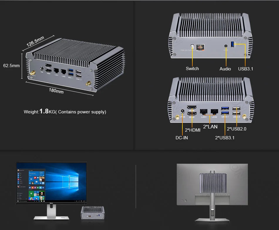 Topton Fanless Gaming Mini PC AMD Ryzen 7 7730U R9 4950U 5625U 4500U Office PC Dual LAN 2*HDMI NVMe DDR4 Firewall Computer WiFi6