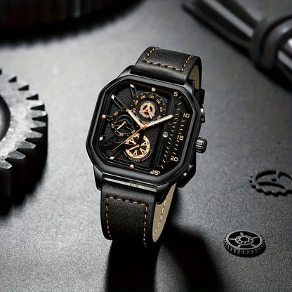 Luxury Big Dial Men Square Watch Casual PU Leather Strap Men Sports Watches