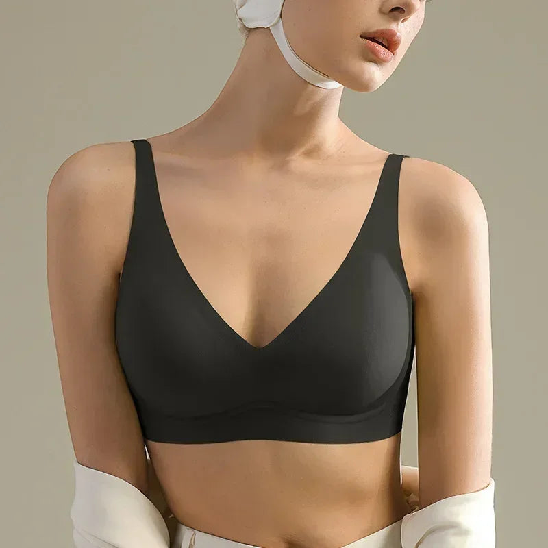 SUJIIN Sexy Seamless Wireless Bras for Women Push Up Padded Soft Support Invisible Lift V Neck Bralette Smooth Bra Female MX208
