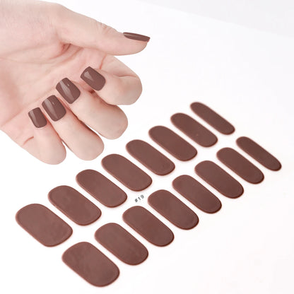 16Tips French Semi-Cured Gel Nail Wraps Sticker Pure Color Full Cover UV Gel Nail Polish Wraps Long-Lasting Nail Extension Decal