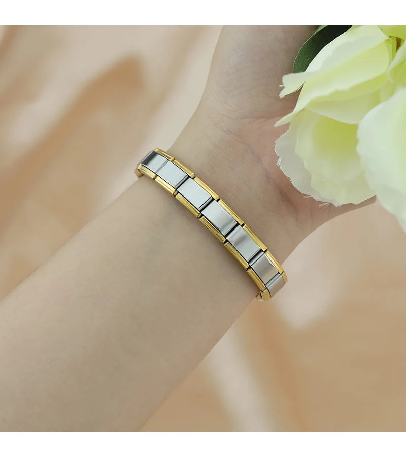 Hapiship 2024 New Men/Women's Jewelry 7/9/13mm Width Itanlian Elastic Charm Bracelet Fashion Stainless Steel Bangle ST-Top