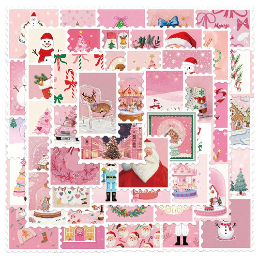 10/30/50pcs Kawaii Pink Santa Claus Elk Snowman Stamps Stickers Aesthetic Christmas Decoration Decals Toys Gifts