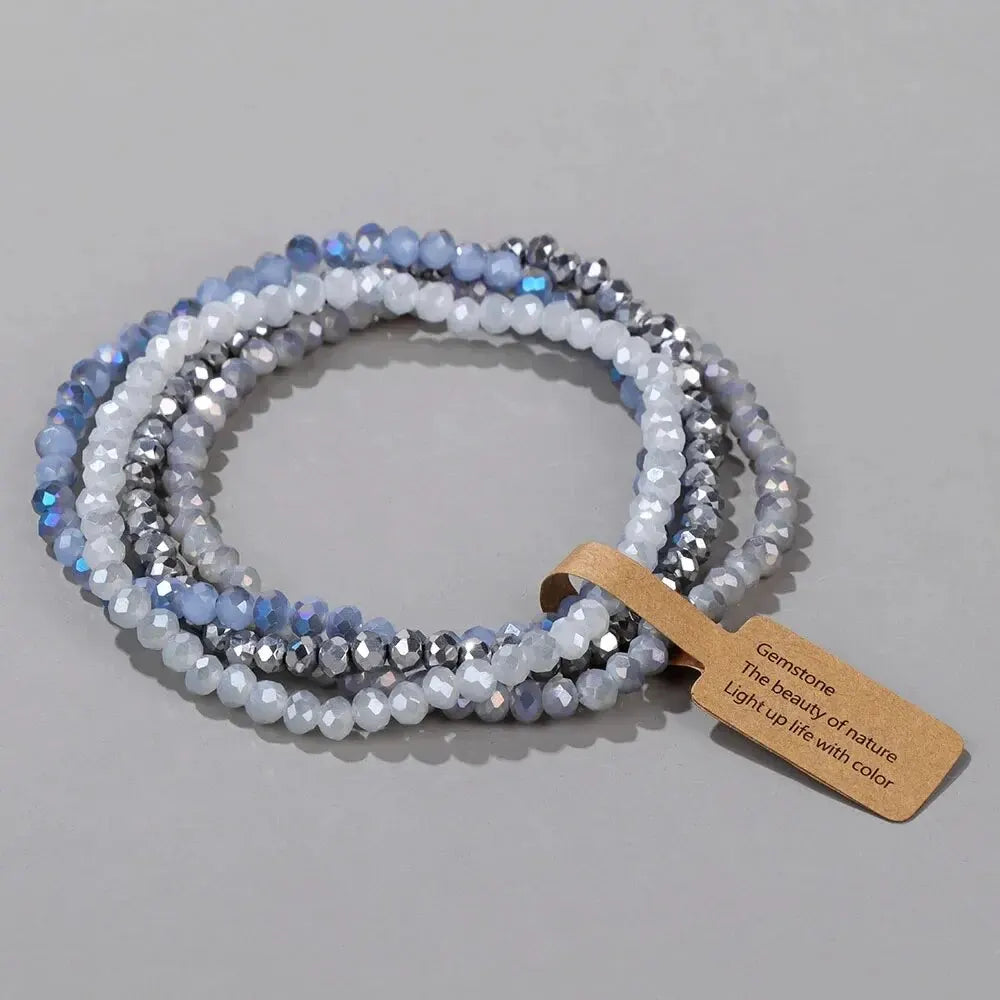 4 Pieces Set Faceted Glass Beads Stretch Bracelet AB Effected Glass Beads Multi Color Elastic Beaded Handmade Bracelet Jewelry
