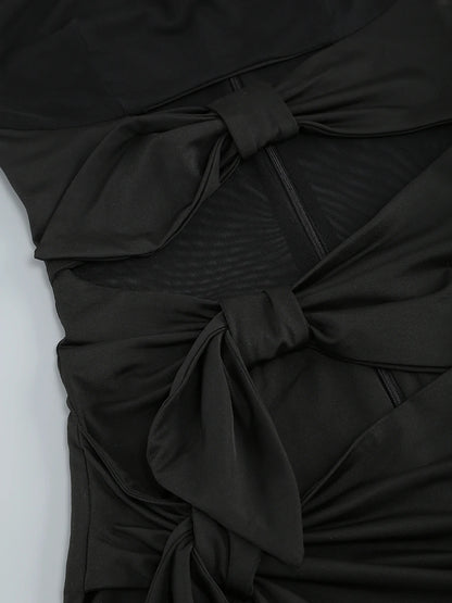 Sexy Hollow Out High Side Split See Through Mesh Long Sleeve Maxi Dress Luxury Brithday Prom Gown Party Club Fashion Dresses