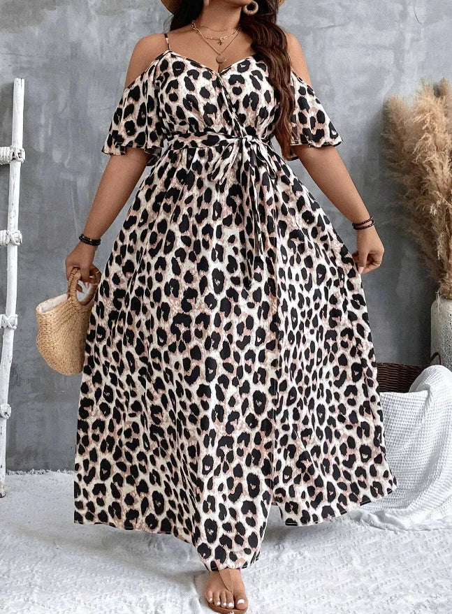 Plus Size Large Size Fashion Floral Print Women's Strap Dress Comfortable Casual Long Skirt Polyester Fabric Commute Style Th...