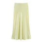 KONDALA Vintage Satin Solid Long Skirts Women High Waist Elastic Silky Skirts Fashion 2025 Spring Elegant Straight Skirts