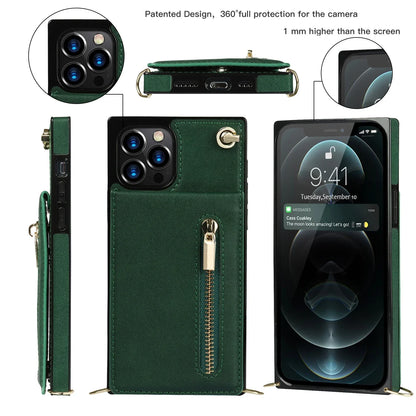 Zipper Wallet for IPhone 17 Air 16 16E 15 14 13 12 11 Pro Max Plus Case with Card Holder Lanyard Strap Crossbody Leather Cover