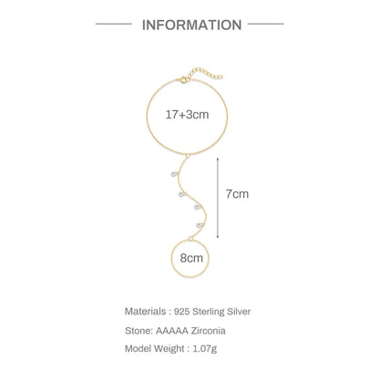ROXI 925 Sterling Silver Heart/Star Zircon Bracelet With Finger Design For Women Hand Chain Accessories Party Jewelry Gift