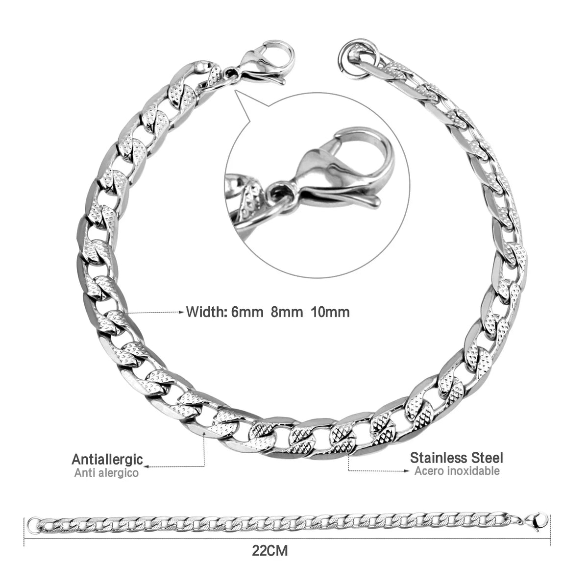 LUXUKISSKIDS Stainless Steel Couple Men/Woman Bracelets Fashion Curb Cuban Link Chains On Hand Rock Bracelet Wrist Jewelry Gifts
