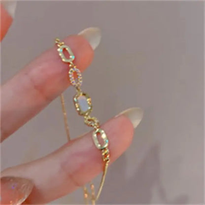 Dainty Flower Geometric Bracelet New High-End Minimalist Zircon Charm Blade Chain Women’s Bracelet Party Jewelry Gift
