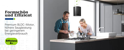 Island Hood 700/800m³/h, A+ Energy, 5-Layer Filter, LED, Ductless, Black, CE, Push Button