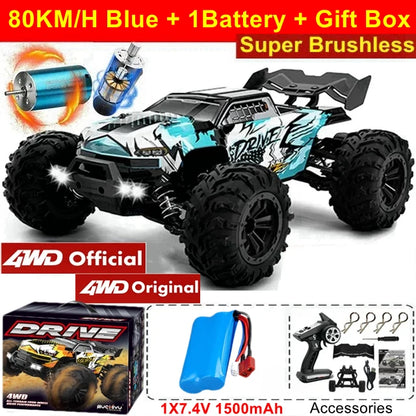 4WD 1:16 80KM/H Super Brushless 50KM/H Brushed RC Car 4x4 Off Road Remote Control High Speed Drift Racing Truck Buggy Toy Gift