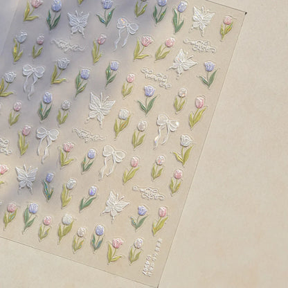 White Flower Petal Cherry Blossom Peach Blossom Falling Petal Floral Gradient 5D Self Adhesive Nail Art Sticker Manicure Decals