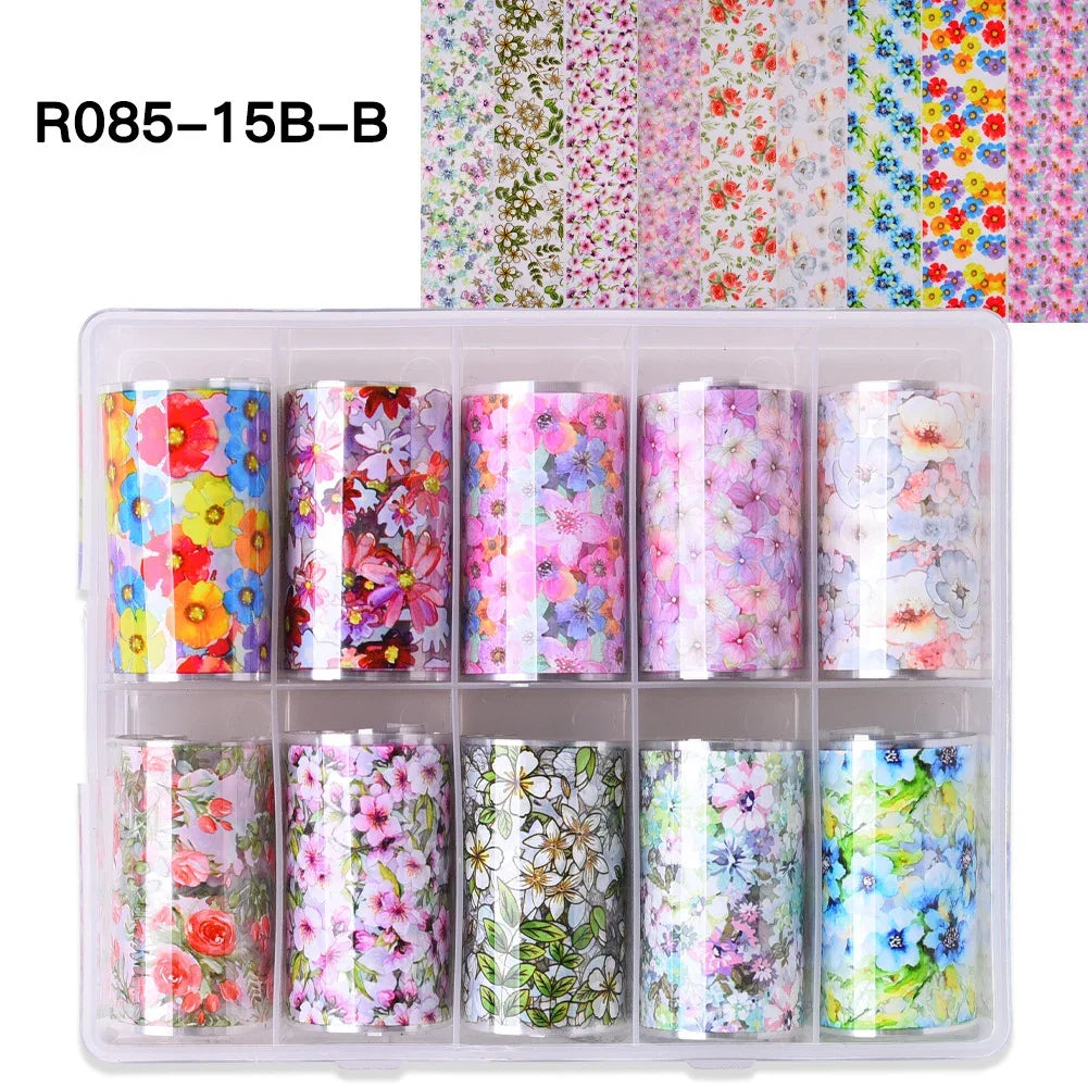 10 Patterns New Metal Nail Foils for Transfer Paper Stickers Floral Chameleon Nails Wraps DIY Water Marble Nail Art Decorations