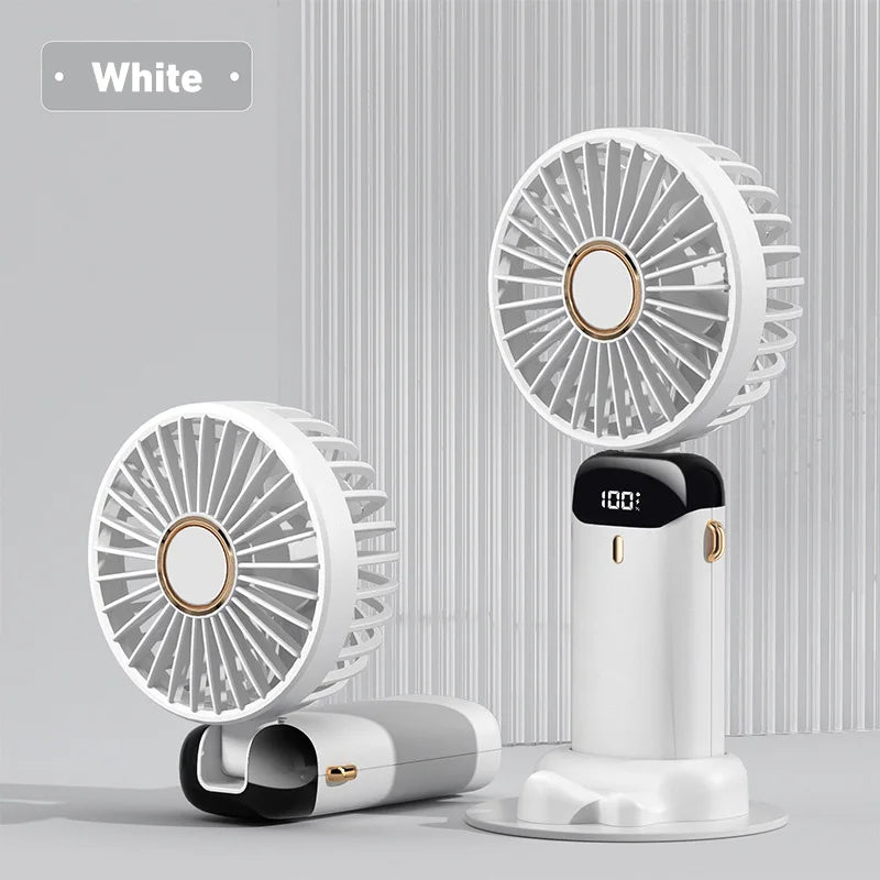 Lenovo Portable Handheld Fan Foldable Neck Hanging Fans 5 Speed USB Rechargeable Fan with Phone Stand & Display Screen 1800mAh