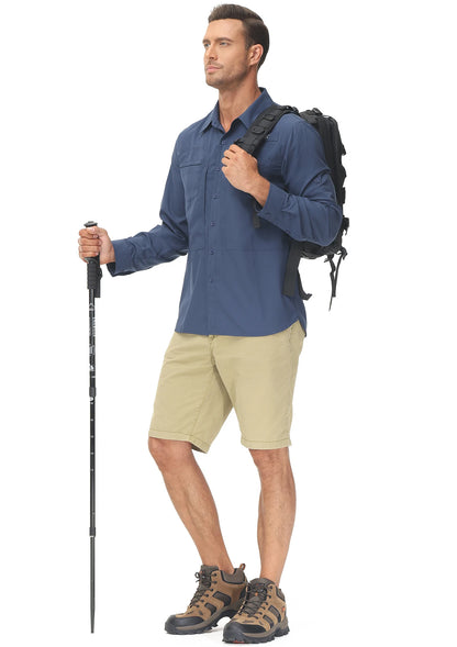 Men's UPF 50+ Long Sleeve Fishing Shirts Sun Protection Breathable Hiking Work Shirt Casual Button Down Shirt with Zipper Pocket