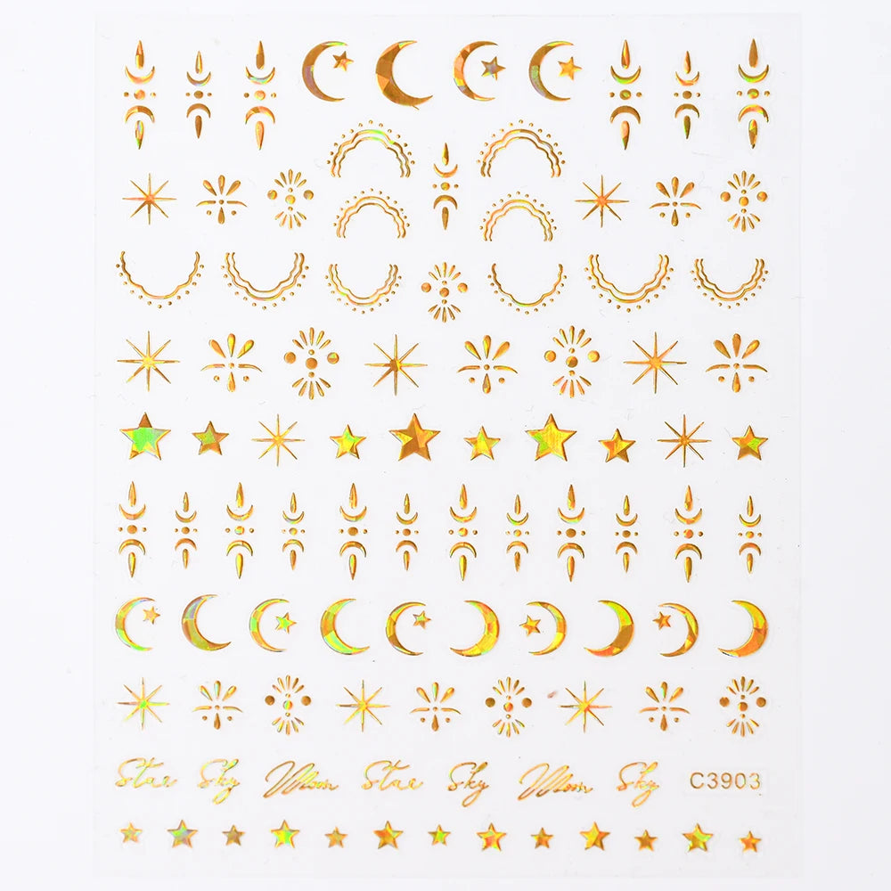 Black White Star 3D Nail Art Sticker Y2K Pentagram Self-Adhesive Decals Laser Shiny Glitters Starlight Manicure Ornaments Slider