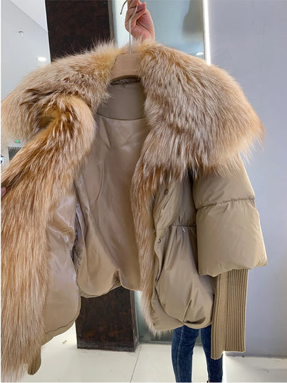 2024 Winter Women Warm Coat Oversized Real Fox Fur Collar Thick Luxury Outerwear New Fashion 90% Goose Down Jacket