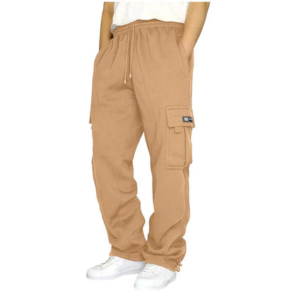 Autumn Winter Fashion Men's Casual Sports Pants Solid Color Multi-Pocket Straight Leg Trousers Loose Large Size Men Cargo Pants