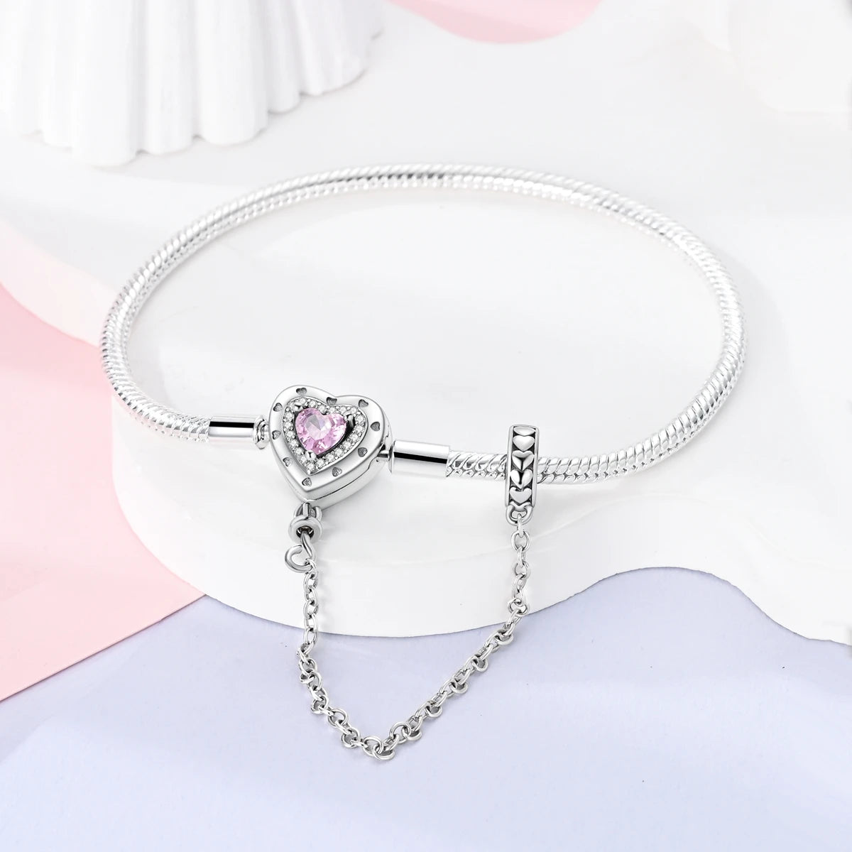 New Charm Bracelet 925 Silver Heart Shape Holy Mother Snake Chain Clasp Bracelet Fit Original Bead DIY Fashion Jewelry