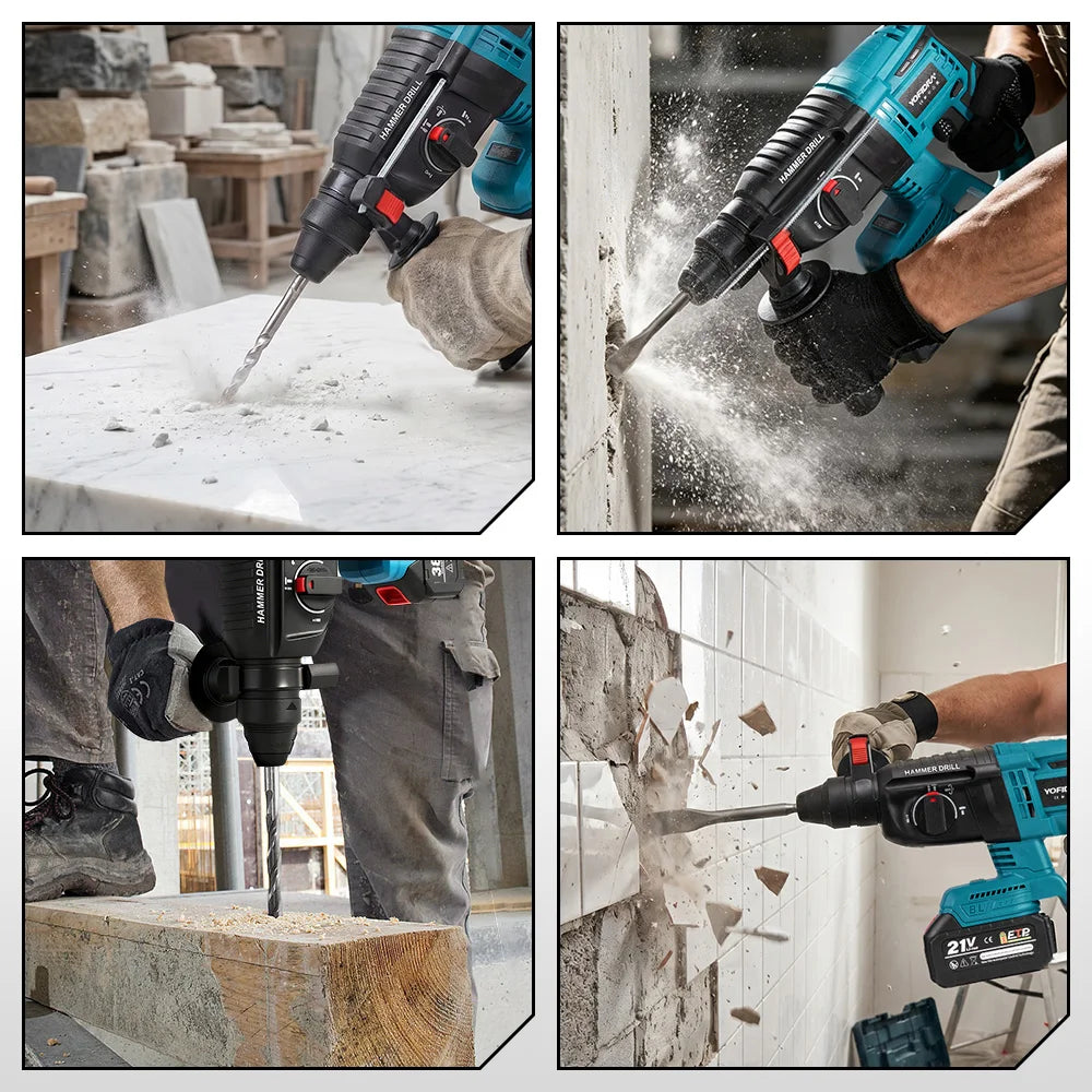 YOFIDRA 26MM Brushless Electric Hammer Drill Multifunctional Rotary Cordless Rechargeable Power Tools For Makita Battery Pin