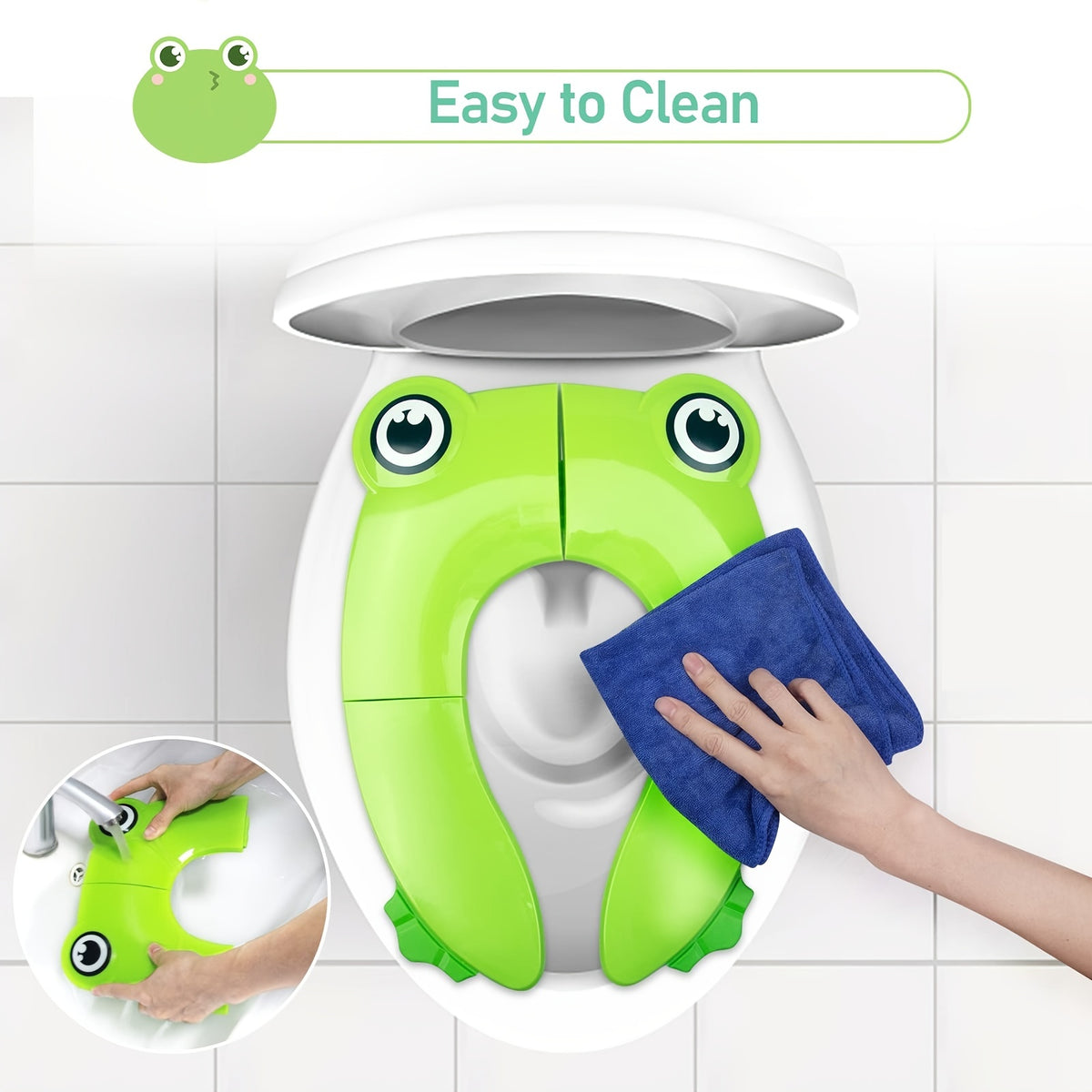 Baby Travel Folding Potty Seat, Portable Large Potty Training Pad, Non Slip Silicone Toilet Seat Cover for Kids Boys & Girls